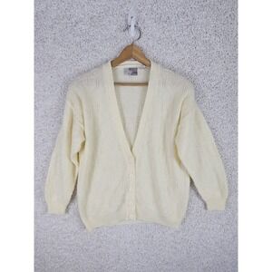 Vintage Knit Ivory Cream Button V Neck Cardigan Women's 14/16 Cottagecore Granny
